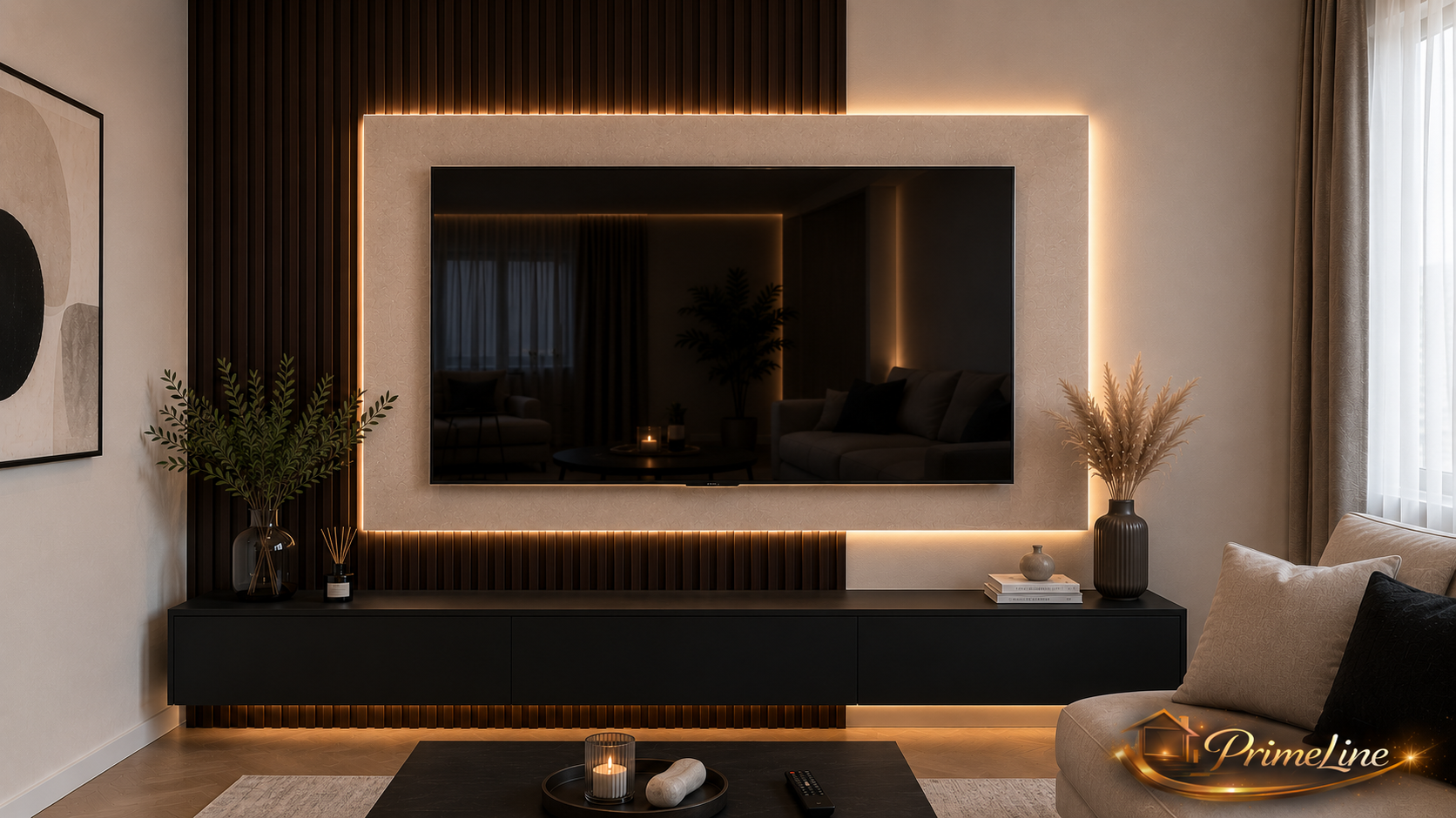 Luxe Minimalistische Cinewall met LED Verlichting