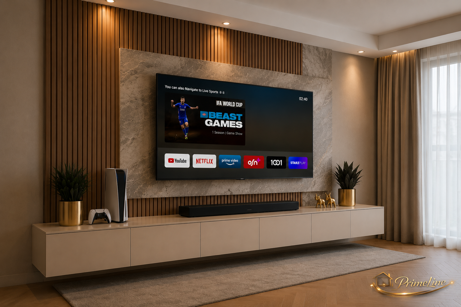 PrimeLine Monaco | Luxe Cinewall op Maat met Marmerlook & LED Verlichting