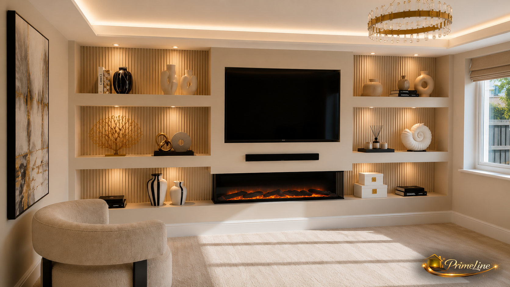 Cinewall Elegance Beige | Luxe Cinewall met LED Haard