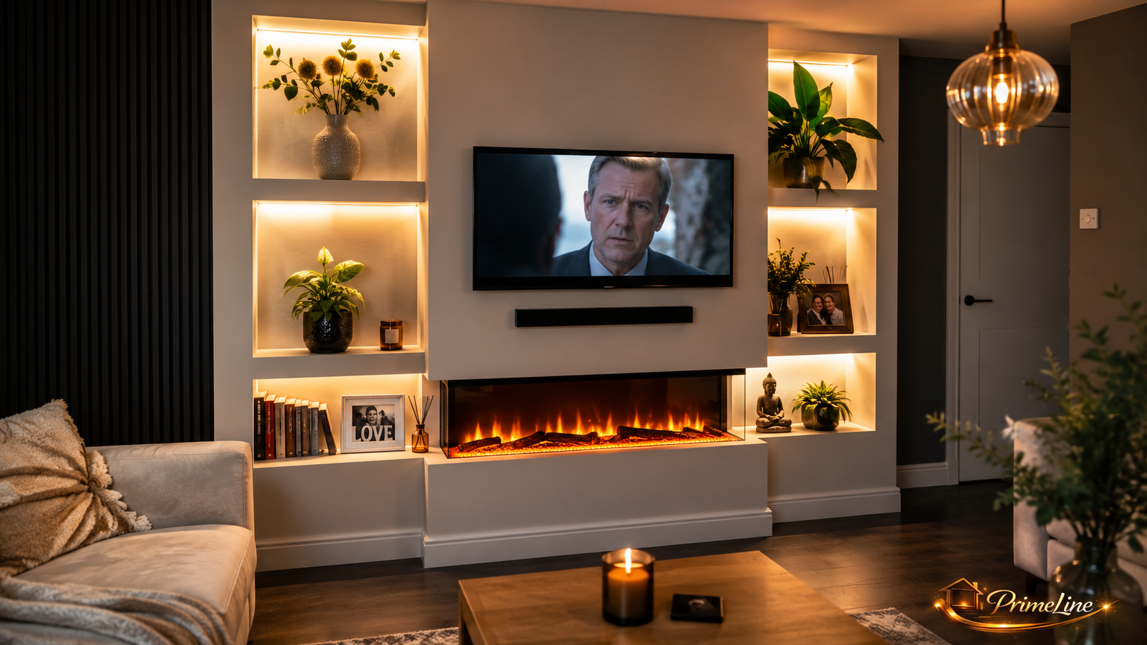 Cinewall Serenity | Moderne Cinewall met LED Haard